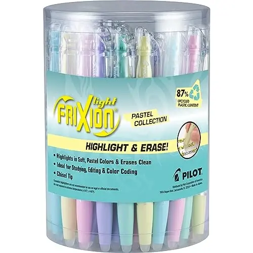 Pilot FriXion Light Pastel Erasable Highlighters, Chisel Tip, Pack of 36, Assorted Bulk Aesthetic Highlighters - Ideal for School, Journaling, and Office Use - PILOT