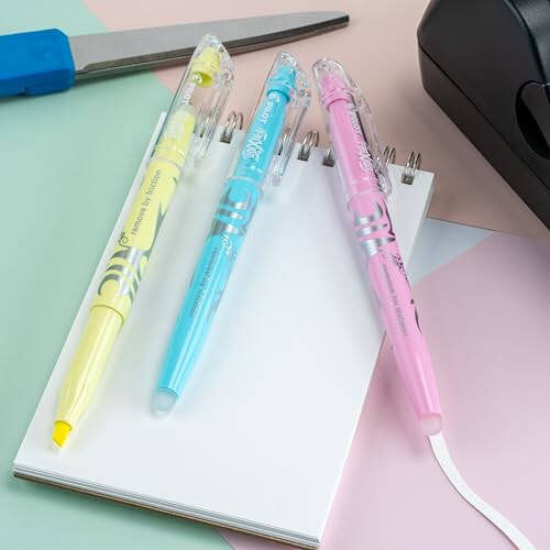 Pilot FriXion Light Pastel Erasable Highlighters, Chisel Tip, Pack of 5, Blue, Pink, Yellow, Green & Purple Aesthetic Highlighters - Ideal for School, Journaling, and Office Use - 1