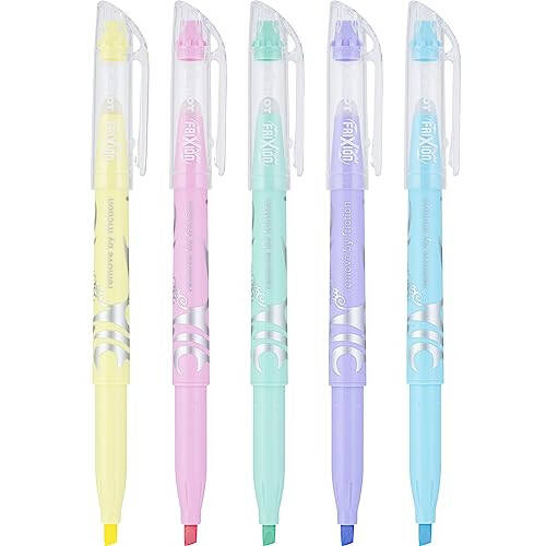Pilot FriXion Light Pastel Erasable Highlighters, Chisel Tip, Pack of 5, Blue, Pink, Yellow, Green & Purple Aesthetic Highlighters - Ideal for School, Journaling, and Office Use - 4