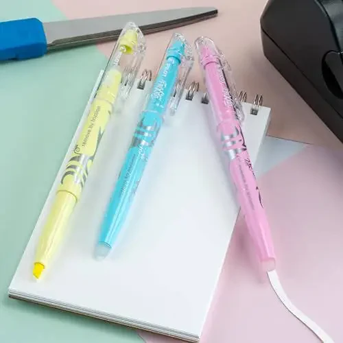 PILOT, FriXion Light Pastel Стираемые маркеры-текстовыделители, Долото наконечник, Упаковка из 5 штук, Пастельный синий, розовый, желтый, зеленый и фиолетовый - 1