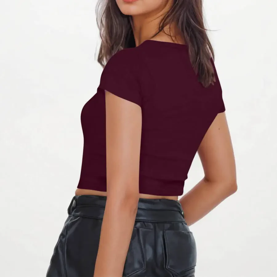 pimelu Summer Tops For Women Trendy Women's Basic Short Sleeve Round Neck Crop Top Summer Casual Plain Crop Tops T-Shirt Tee for Juniors Girls - 4