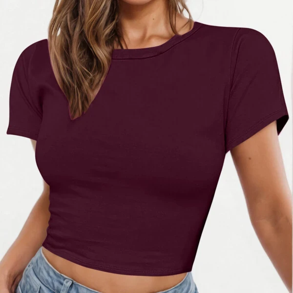 pimelu Summer Tops For Women Trendy Women's Basic Short Sleeve Round Neck Crop Top Summer Casual Plain Crop Tops T-Shirt Tee for Juniors Girls - 7