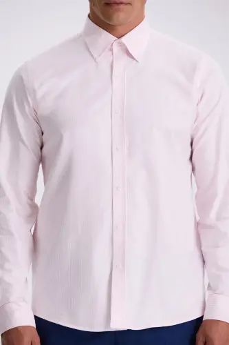 Pink 100% Cotton Button-Down Collar Comfort Fit Shirt - 3