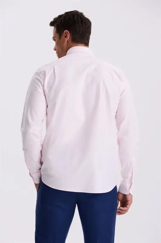 Pink 100% Cotton Button-Down Collar Comfort Fit Shirt - 4