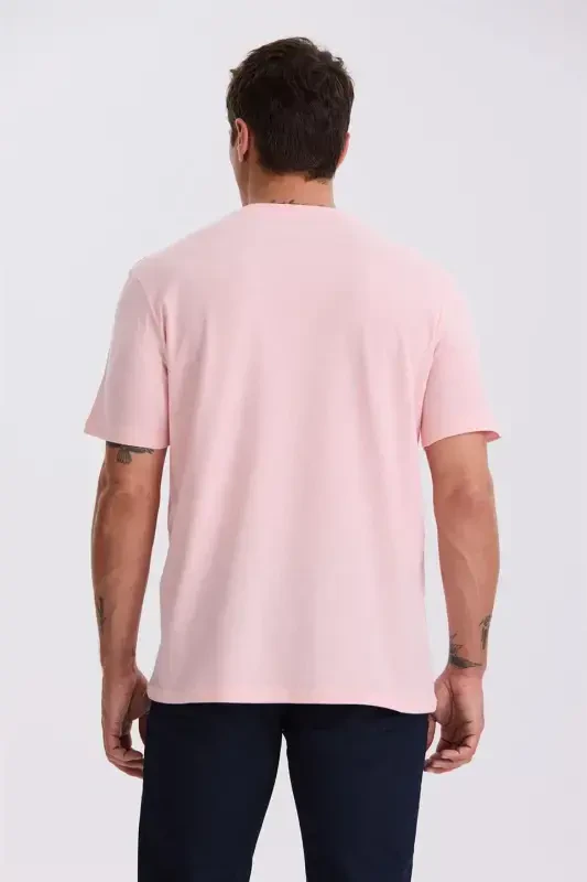 Pink 100% Cotton Patterned Cycling Neck T-Shirt - 1