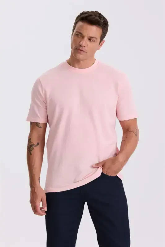 Pink 100% Cotton Patterned Cycling Neck T-Shirt - 2