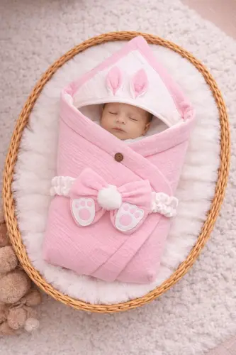 Pink 4 Layer Muslin Baby Blanket 100% Cotton Natural Organic Sleep Swaddle Hospital Discharge - 6