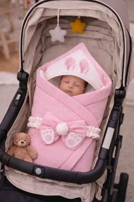 Pink 4 Layer Muslin Baby Blanket 100% Cotton Natural Organic Sleep Swaddle Hospital Discharge - 7