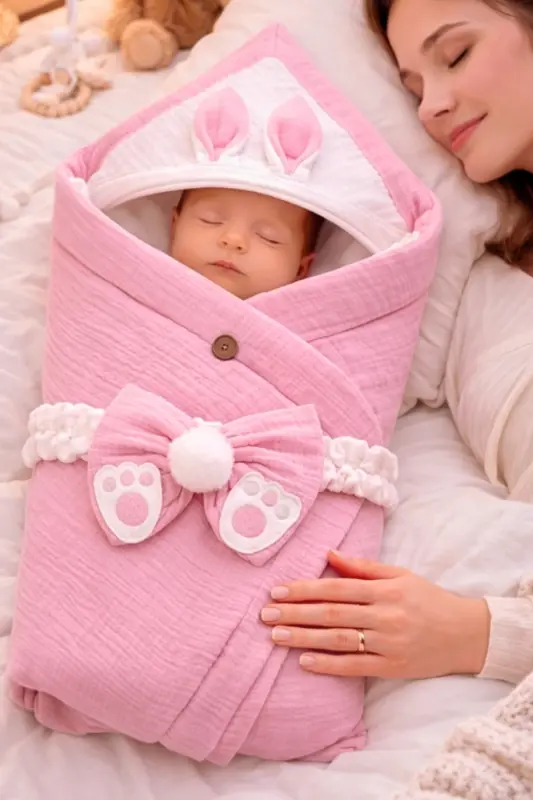 Pink 4 Layer Muslin Baby Blanket 100% Cotton Natural Organic Sleep Swaddle Hospital Discharge - 2