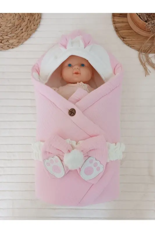 Pink 4 Layer Muslin Baby Blanket 100% Cotton Natural Organic Sleep Swaddle Hospital Discharge - 4