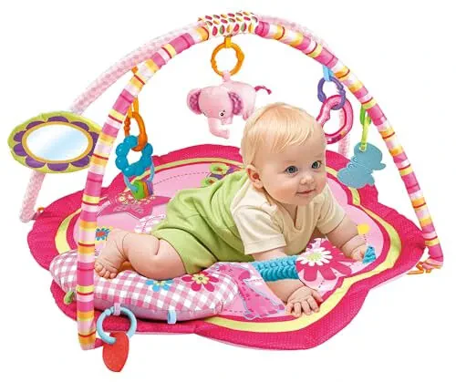 Pink Baby Activity Play Gyms Playmats Colorful Infants Toddler Play Mat with Arches, Activity Toys, Plush Animals, Elephant - 3