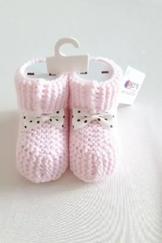 Pink Baby Bootie Knit 0-6 Months-Pink - 1