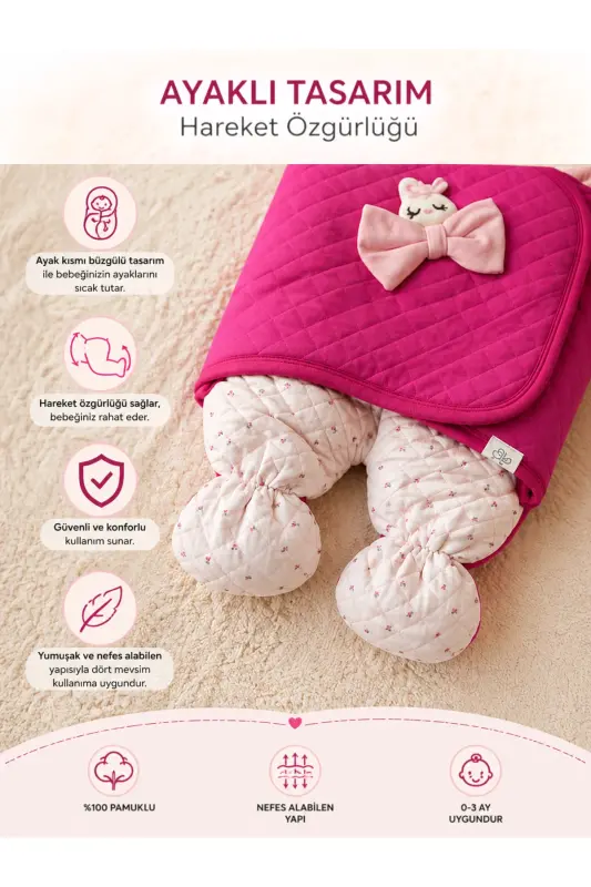 Pink Baby Girl Blanket Swaddle 100% Cotton Footed Natural Organic Sleep Sack Outer Swaddle - 6