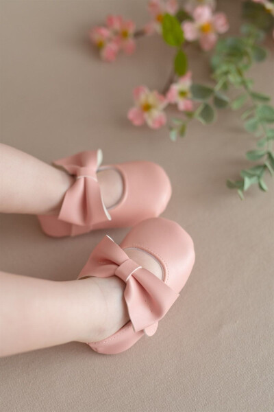 Pink Baby Girl Faux Leather Bow Ballerina Slippers First Step Shoes - 7