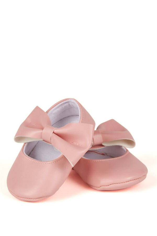 Pink Baby Girl Faux Leather Bow Ballerina Slippers First Step Shoes - 8