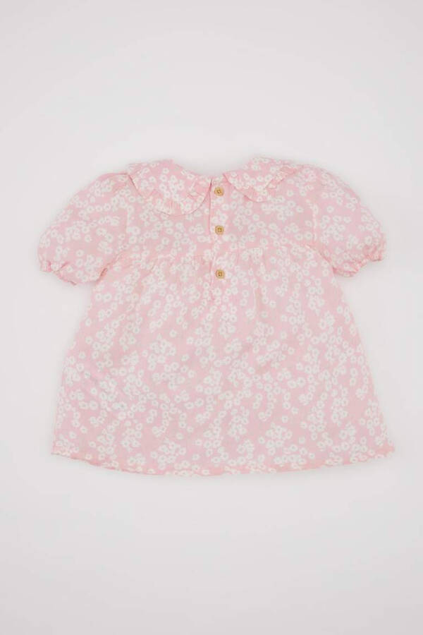 Pink Baby Girl Short Sleeve Blouse with Large Collar Crinkle Viscose Pattern - 8