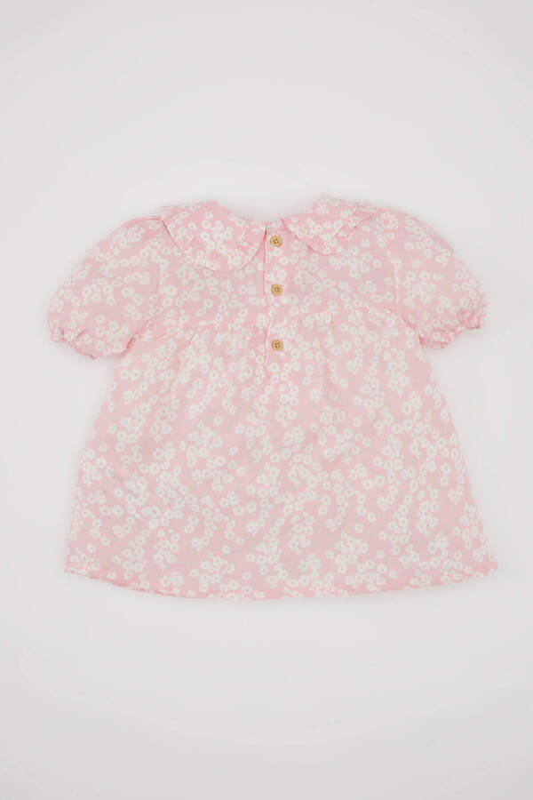 Pink Baby Girl Short Sleeve Blouse with Large Collar Crinkle Viscose Pattern - 10