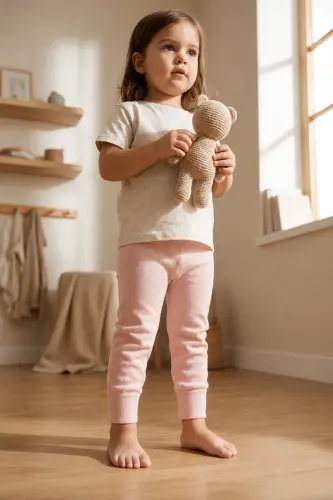 Pink Baby Leggings with Elastic Detail 