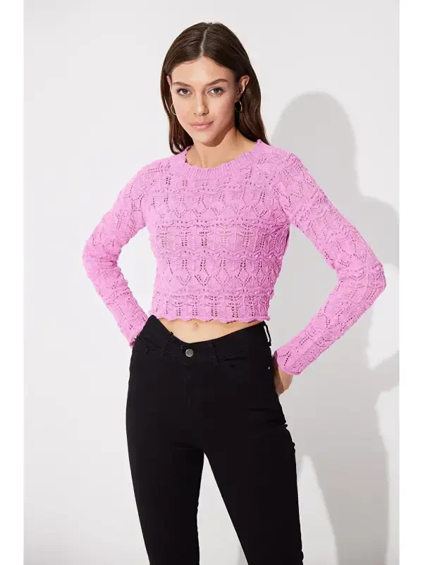 Pink Backless Crew Neck Knit Sweater - LC WAIKIKI
