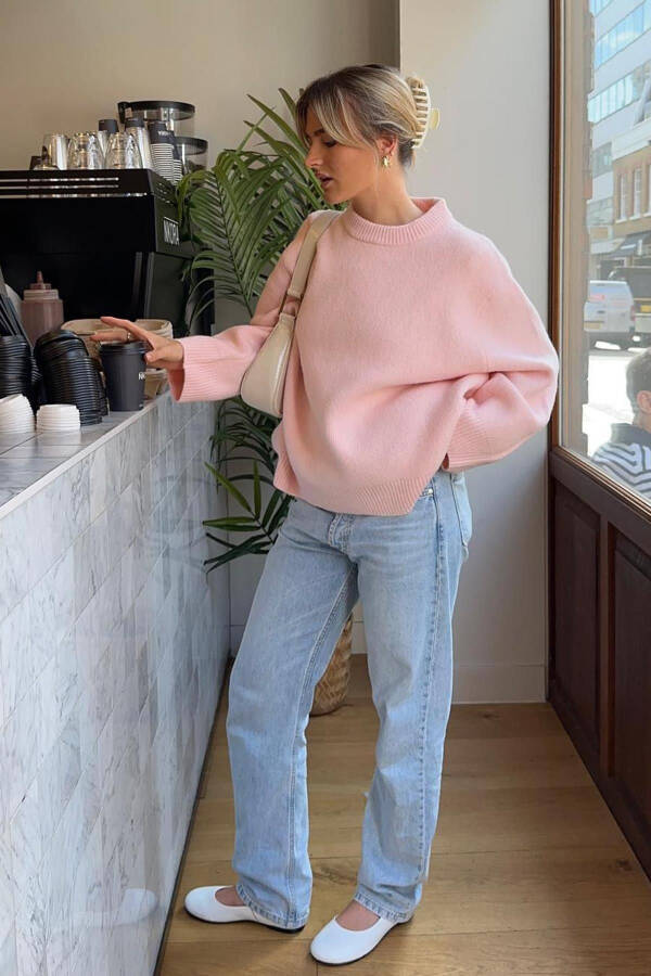 Pink Bicycle Neck Oversize Knit Sweater Mg1972 - 7