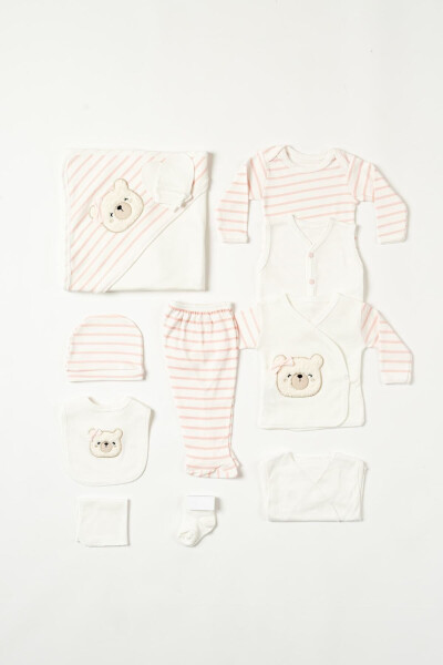 Pink Box - Baby Girl 11 Piece Hospital Discharge Set with Embroidery on Cotton Romper - 3