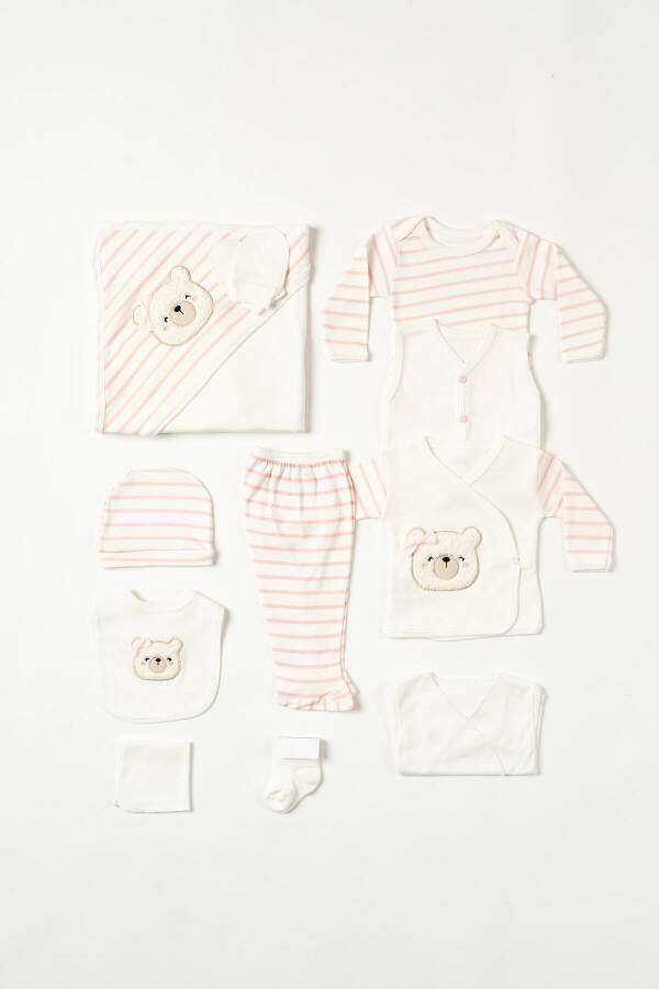 Pink Box - Baby Girl 11 Piece Hospital Discharge Set with Embroidery on Cotton Romper - 3