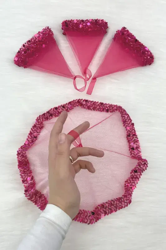 Pink Bridal Handkerchief, Halay Handkerchief, Elegant Water Stone Sequined Beaded Sequin - SADECEMENDILSUTASLIZARIFPEMBE - 1