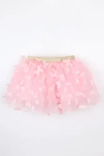 Pink Butterfly Appliqued Girl Tulle Skirt - Pauline-Pink - 3