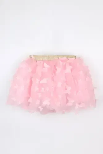 Pink Butterfly Appliqued Girl Tulle Skirt - Pauline-Pink - 6
