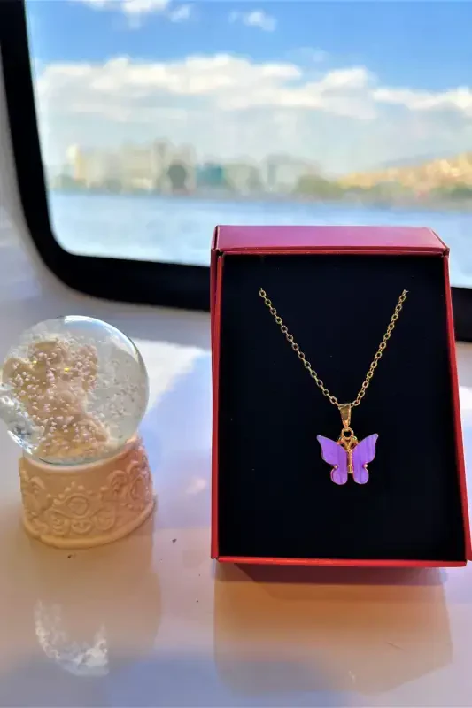Pink Butterfly Necklace Snow Globe Birthday Gift for Friend Girlfriend Necklace Snow Globe Butterfly - 3