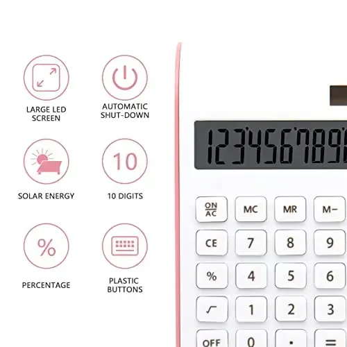 Pink Calculator, UPIHO Pink Office Supplies and Accessories, 10 Digits Solar Battery Basic Office Calculator with Large LCD Display, Dual Power Desktop Accessories, School Supplies - 3