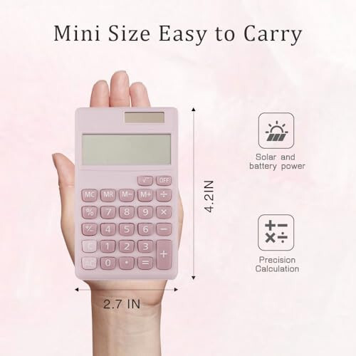 Pink Calculator,Small Calculator,Mini Calculator,Cute Calculator,Solar Calculator,Calculator for School,Basic Calculators for Students,Office Supplies,4 Function Calculator,Middle School Calculator - 2