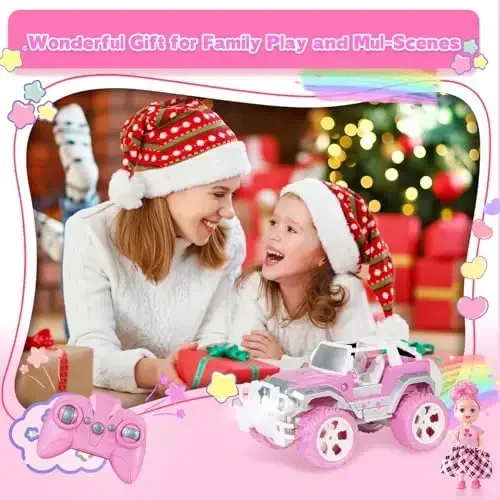 Pink Cars 1: 16 Scale RC Jeep with Doll - Remote Control Car for Girls | 80-Minute Playtime | 2.4GHz All-Terrain Truck for 4-5 6-7 8-10 Years Old,ox14 - 7