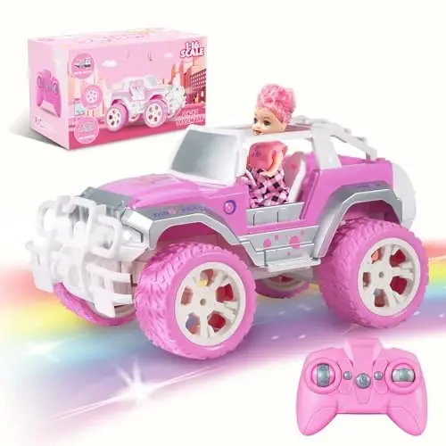 Pink Cars 1: 16 Scale RC Jeep with Doll - Remote Control Car for Girls | 80-Minute Playtime | 2.4GHz All-Terrain Truck for 4-5 6-7 8-10 Years Old,ox14 - 1