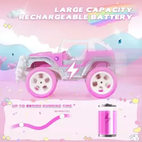 Pink Cars 1: 16 Scale RC Jeep with Doll - Remote Control Car for Girls | 80-Minute Playtime | 2.4GHz All-Terrain Truck for 4-5 6-7 8-10 Years Old,ox14 - 4