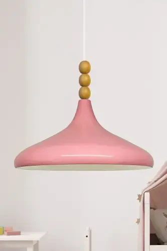 Pink Champion Wooden Beaded Single Chandelier Pendant Living Room Kitchen Boutique Lamp-Pink - 1