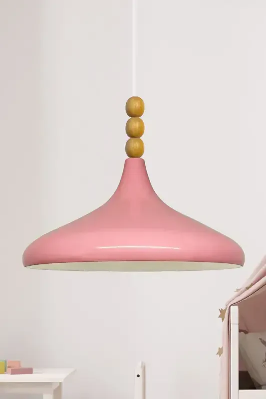 Pink Champion Wooden Beaded Single Chandelier Pendant Living Room Kitchen Boutique Lamp-Pink - 1