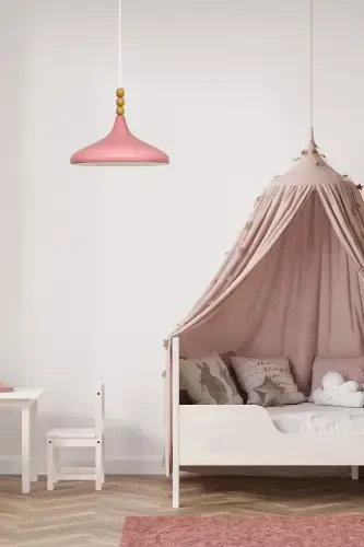 Pink Champion Wooden Beaded Single Chandelier Pendant Living Room Kitchen Boutique Lamp-Pink - BAMYUM (1)