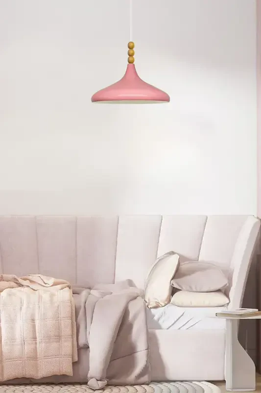 Pink Champion Wooden Beaded Single Chandelier Pendant Living Room Kitchen Boutique Lamp-Pink - 4