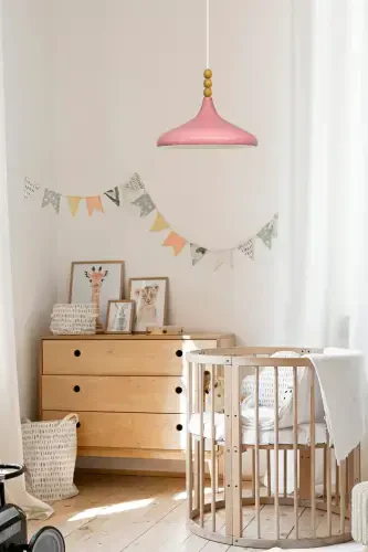 Pink Champion Wooden Beaded Single Chandelier Pendant Living Room Kitchen Boutique Lamp-Pink - 5