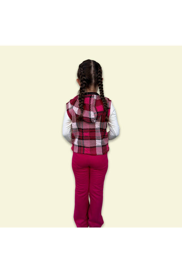 Pink Checkered Hooded Girl Vest - 11