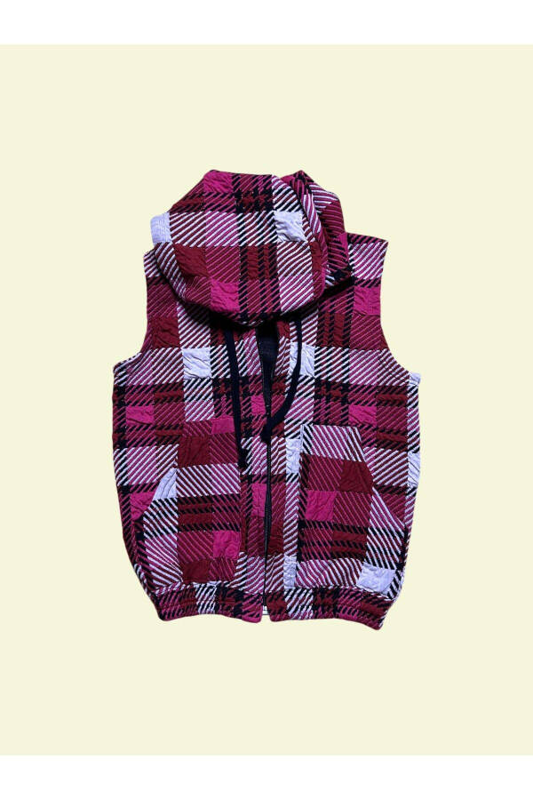 Pink Checkered Hooded Girl Vest - 2