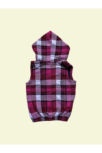 Pink Checkered Hooded Girl Vest - 4