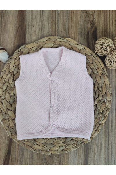 Pink cotton, snap-button, sleeveless, quilted baby vest. - 3