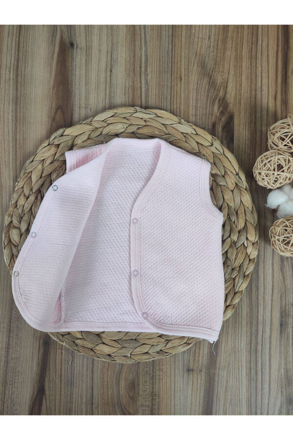 Pink cotton, snap-button, sleeveless, quilted baby vest. - 8