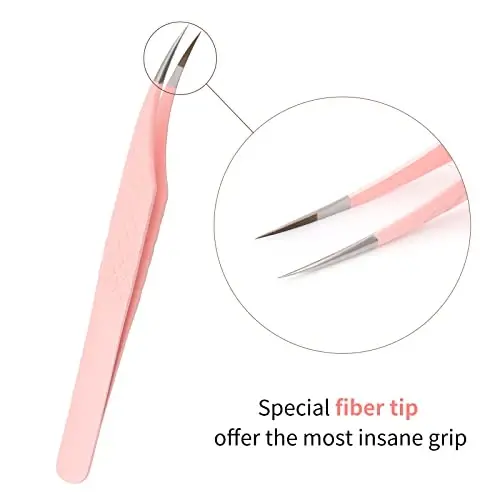 Pink Dolphin-shaped Eyelash Tweezers for Extensions - Curved, Fine, Angled - 3