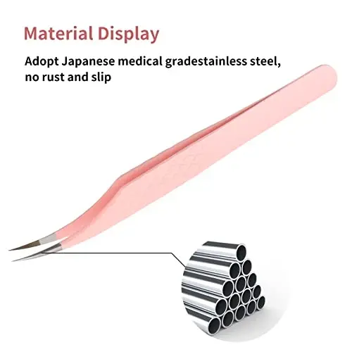 Pink Dolphin-shaped Eyelash Tweezers for Extensions - Curved, Fine, Angled - 5