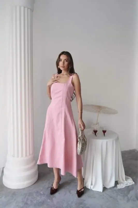 Pink Double Stitched Gabardine Dress - 2