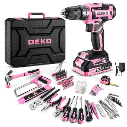 Pink Drill Tool Kit Set: 20V Cordless Power Drill Tool Box with Battery Electric Drill Driver for Men Home Hand Repair Basic Toolbox Tools Sets Drills Case - 1