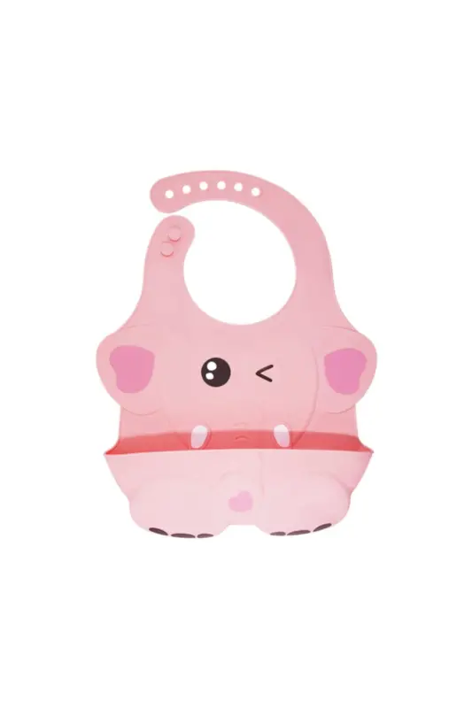 Pink Embossed Figured Silicone Bib with Pocket - 2